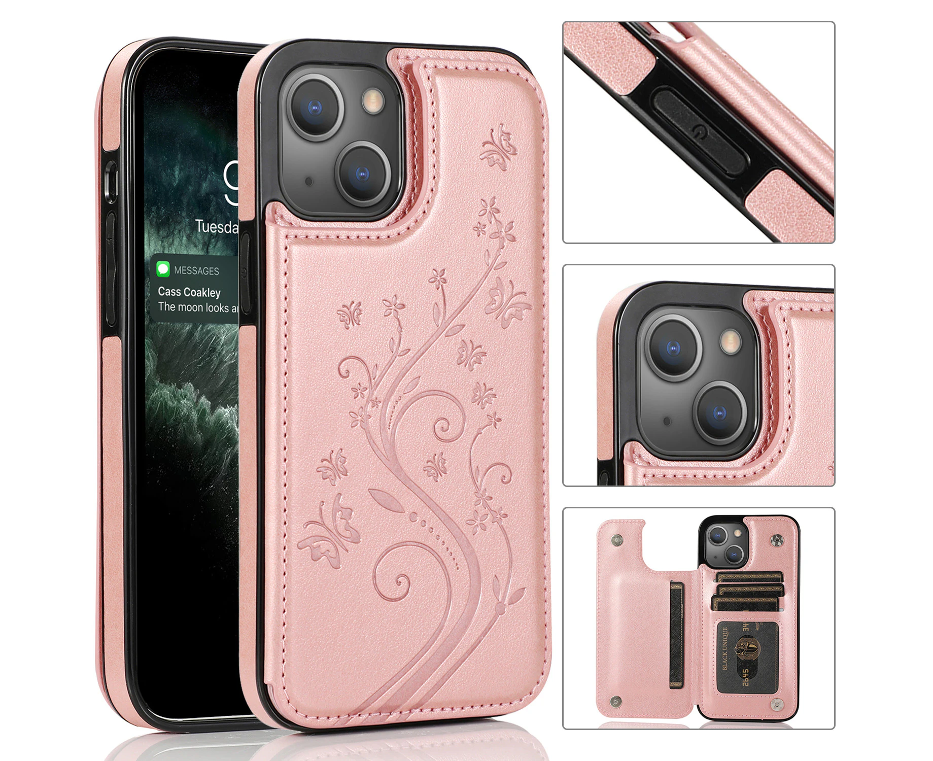 For iPhone 13 Leather Cover Wallet - Rose Gold