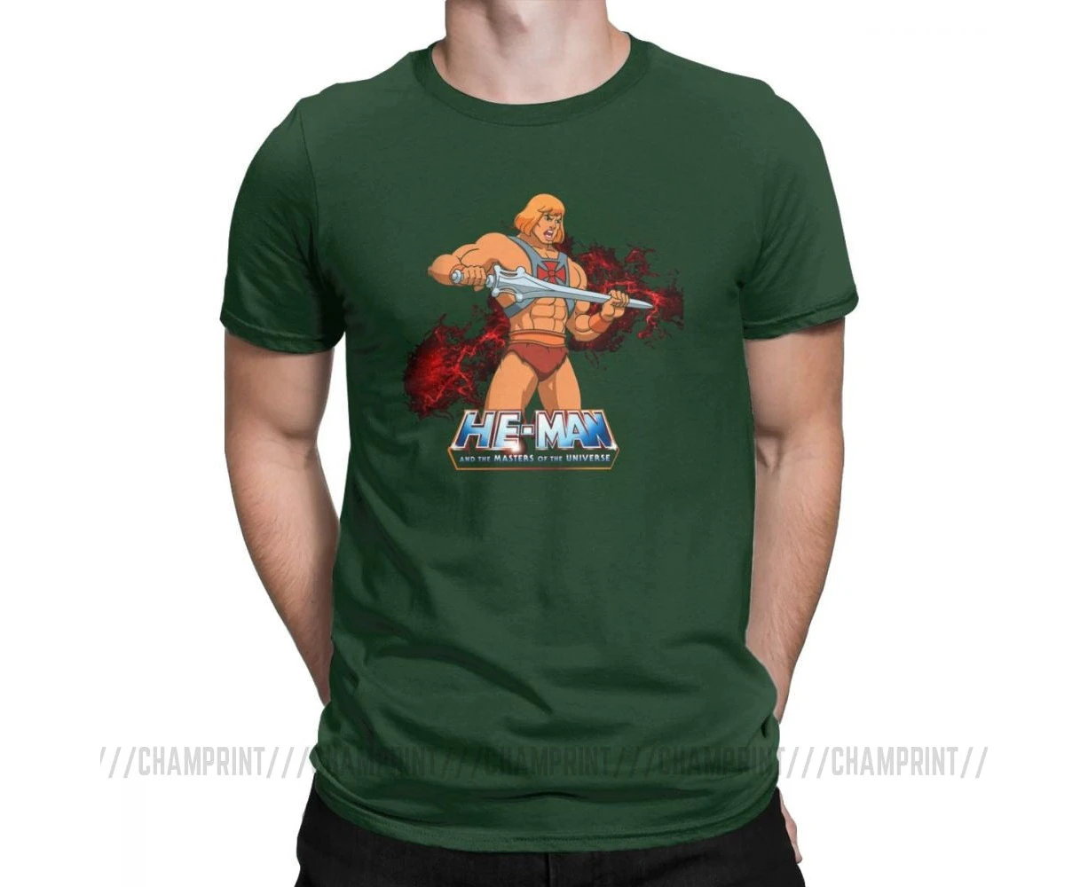 Men T-shirt He Man Masters Of The Universe Vintage Pure Cotton Tees Short Sleeve T Shirt Crewneck Tops Big Size / Forest Green / Xxl