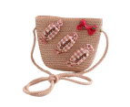 Bestjia Cute Kids Handbag All-Matched Straw Weave 3D Candy Girls Coin Bag for Daily Wear - Pink