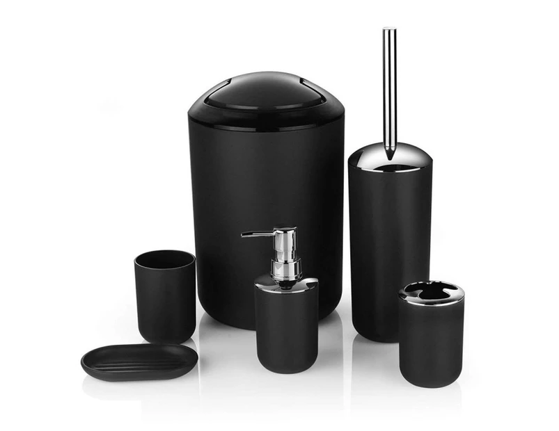 6Pcs/Set Trash Can Toilet Brush Liquid Dispenser Soap Box Cup Toothbrush Holder Set for Home Hotel Bathroom black