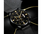 Fashion Mens Watches Luxury Men Business Casual Stainless Steel Mesh Belt Analog Quartz Watch Calendar Clock relogio masculino - Gold Blue