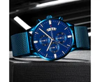 Fashion Mens Watches Luxury Men Business Casual Stainless Steel Mesh Belt Analog Quartz Watch Calendar Clock relogio masculino - Gold Blue