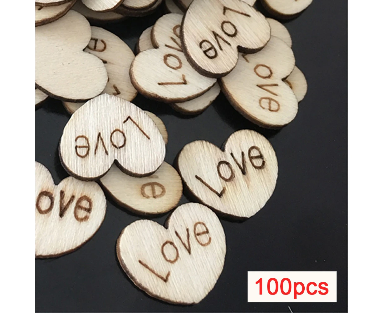 100Pcs Love Heart Shape Wooden Craft DIY Scrapbooking Home Birthday Party Decor