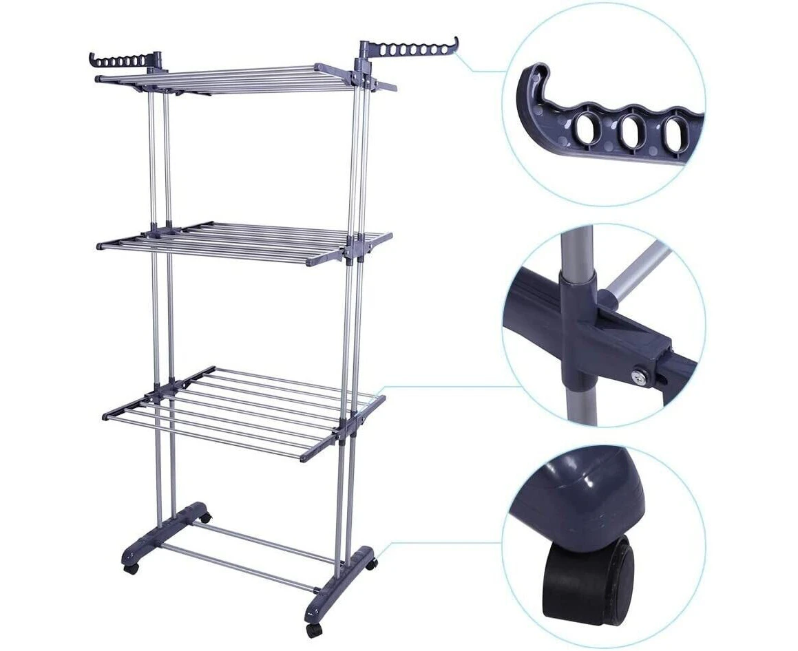 3 Tier Foldable Clothes Airer Folding Hanger Drying Rack Multi-Functional Stand