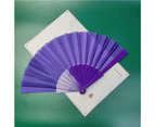 Dance Fan Summer Decorative Plastic Frame Portable Handheld Folding Fabric Fan Photography Props-Purple