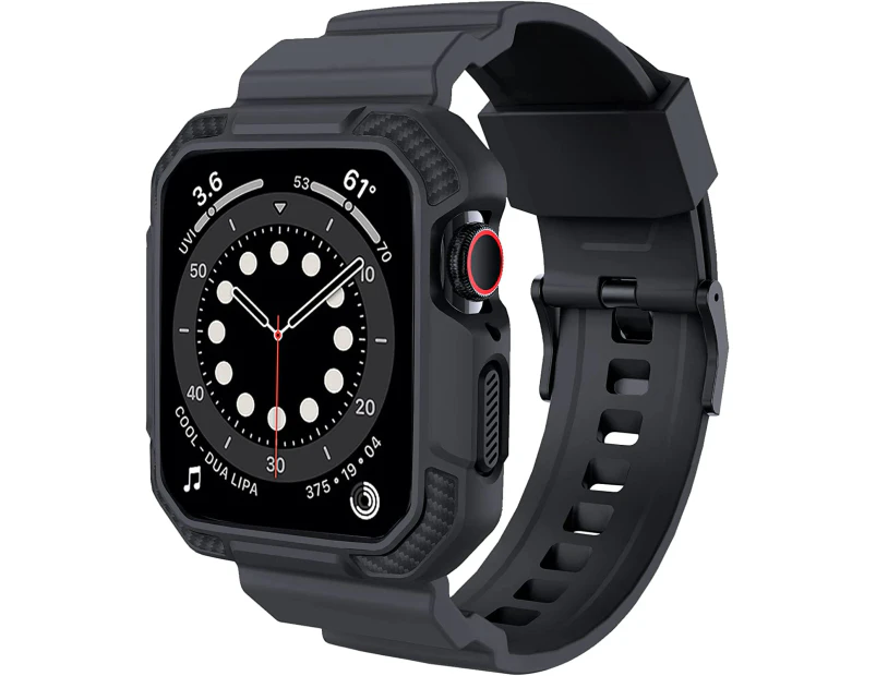 Compatible with Apple Watch Band 45mm 44mm 42mm with Case, Shockproof Rugged Band Strap-(Dark grey 42-44mm)