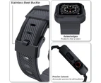 Compatible with Apple Watch Band 45mm 44mm 42mm with Case, Shockproof Rugged Band Strap-(Dark grey 42-44mm)