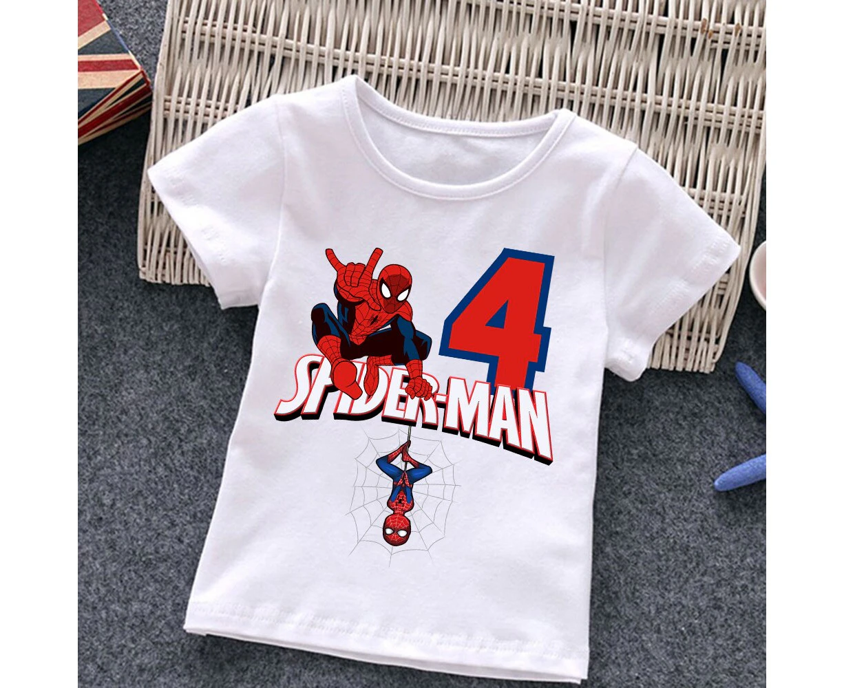 Spiderman Children T-shirts Birthday Number 123456789 Marvel T Shirt Kid Cartoons Kawaii Casual Clothes Super Hero Boy Girl Tops / Mw1255 / 1t