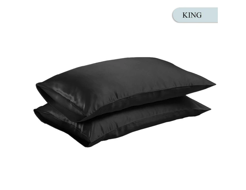 Queen/KING Silk Satin Pillow Case Bedding Pillowcase Smooth Home - Black