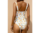 Swimwear Female Fruit print One Piece Swimsuit Women Sports Bathing Suit Swim Suit Beach Wear Bodysuit - White