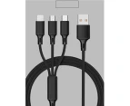 Multi Charging Cable Multiple Charging Cables Nylon Braided 3-In-1 Usb Cable With Usb 8Pin Micro Usb Type-C Connector - Black