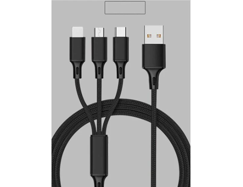 Multi Charging Cable Multiple Charging Cables Nylon Braided 3-In-1 Usb Cable With Usb 8Pin Micro Usb Type-C Connector - Black