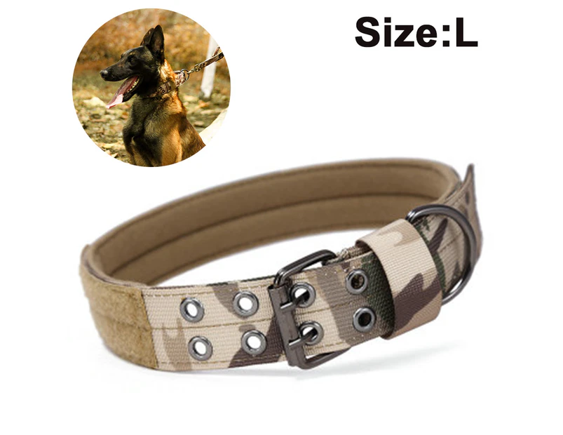 Reflective Dog Collar Tactical Dog Collar Nylon Anti-wear Five-speed Adjustable for Medium Large Dogs-Camouflage L