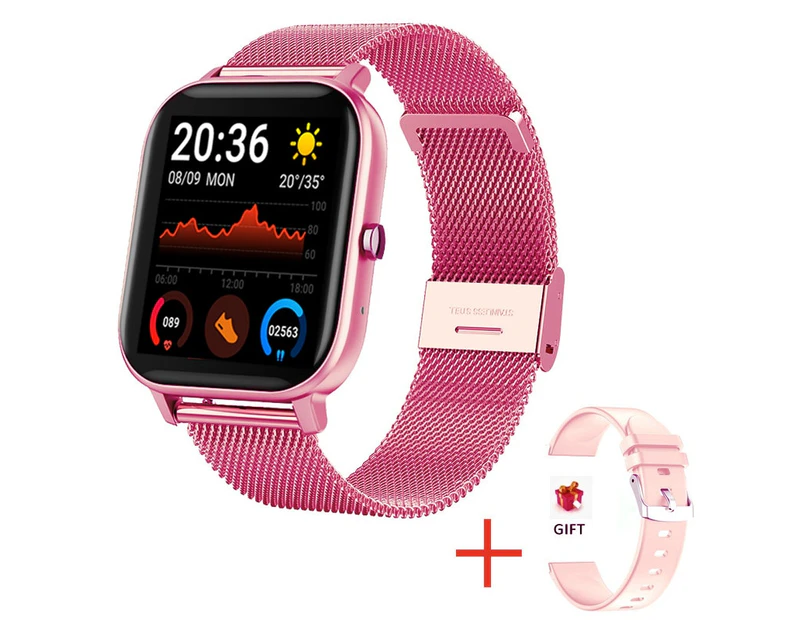 H10 Smart Watch Men Women Bluetooth Call smartwatch Man Sport Fitness Tracker Waterproof LED Full Touch Screen For Android ios - Pink mesh belt