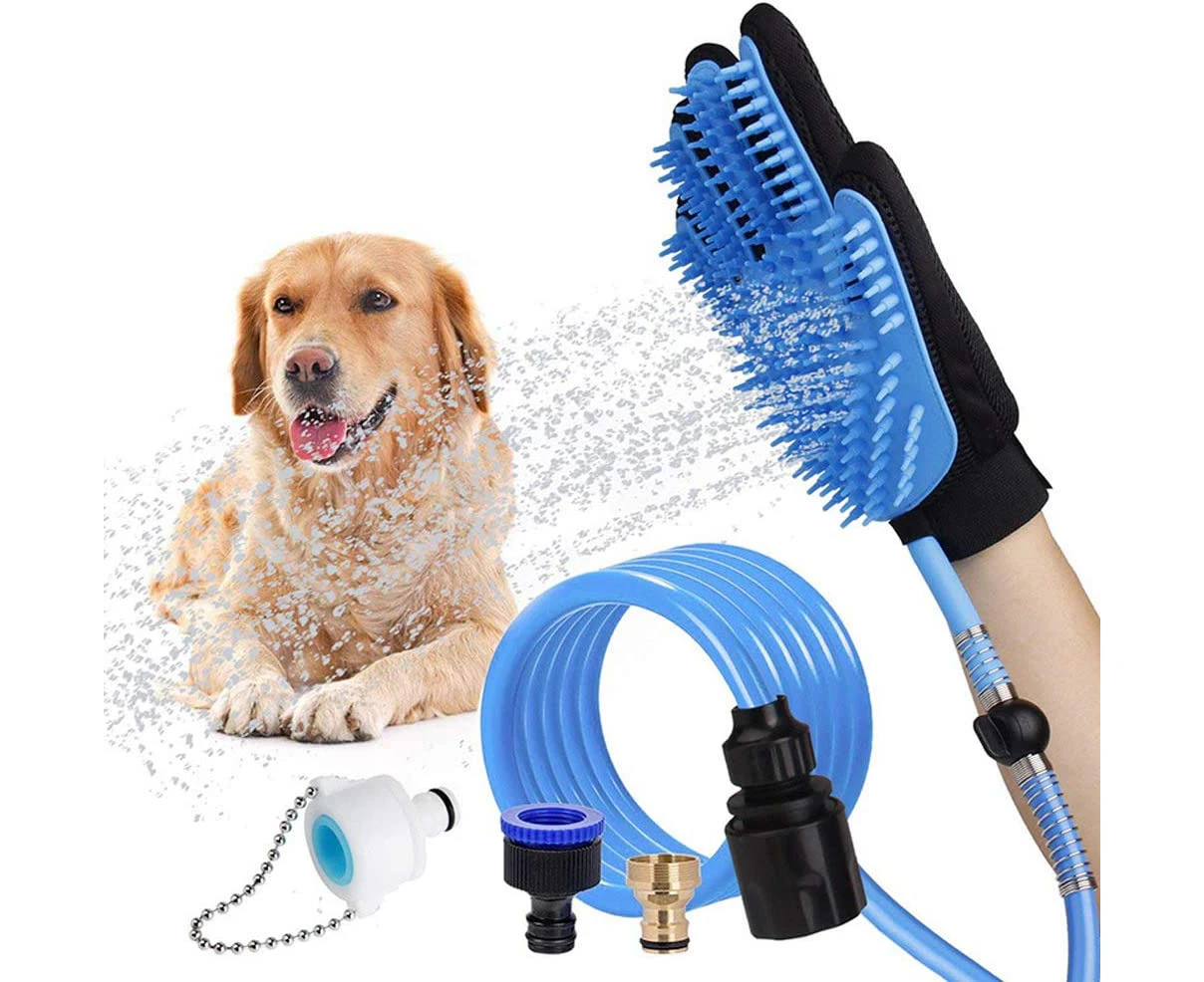 Fun-Pet Bathing Tool Dog Bathing Massaging Glove, Pet Hair Remover for Dog Bath with 3 Adapters Compatible Shower Bath Tub, Outdoor Garden