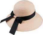 Womens Summer Beach Sun Straw Hat UV UPF50 Travel Foldable Wide Brim Summer Panama Hats for Women-Pink