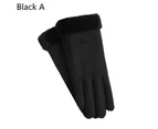 1 Pair Women Gloves Retro Wind Resistant Touch Screen Coral Fleece Autumn Winter Full Finger Gloves for Cycling - Black A