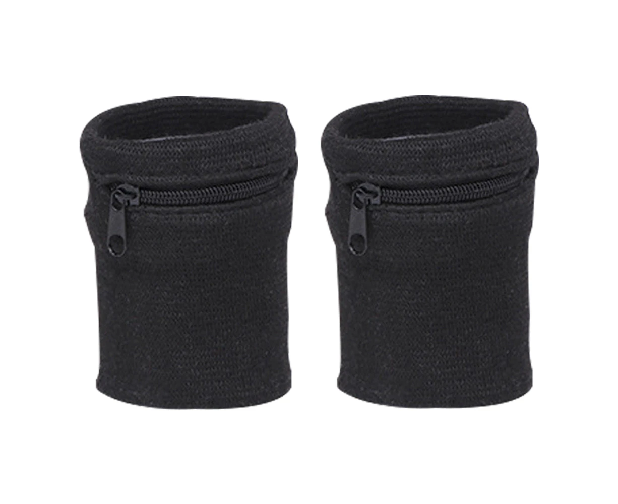 2pcs Sport Wristband Pouch Zipper Wrist, Running Tennis Wrist,Black