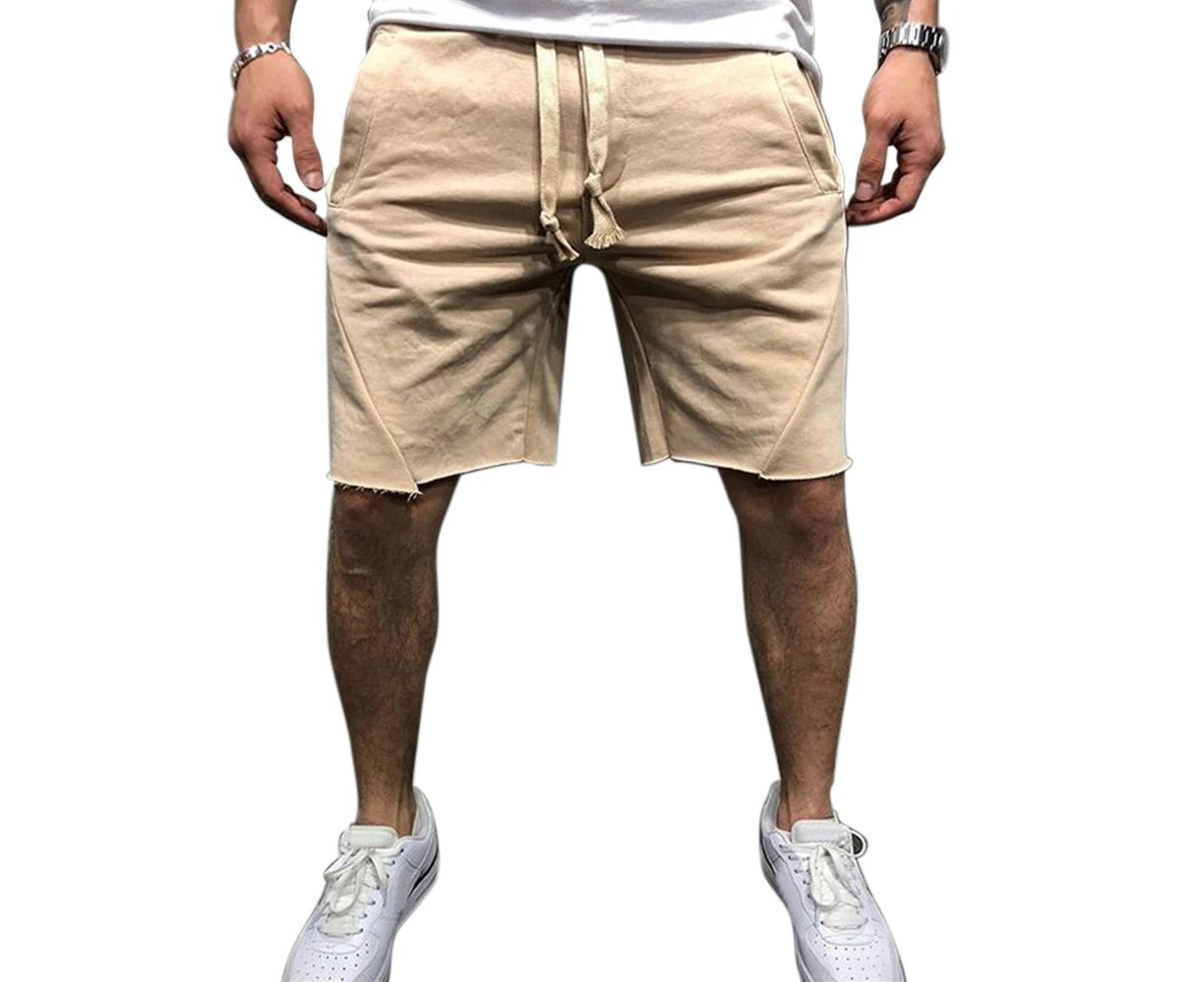 Fashion Solid Color Summer Sports Casual Fitness Running Men's Shorts Sweatpants - Khaki XXXL