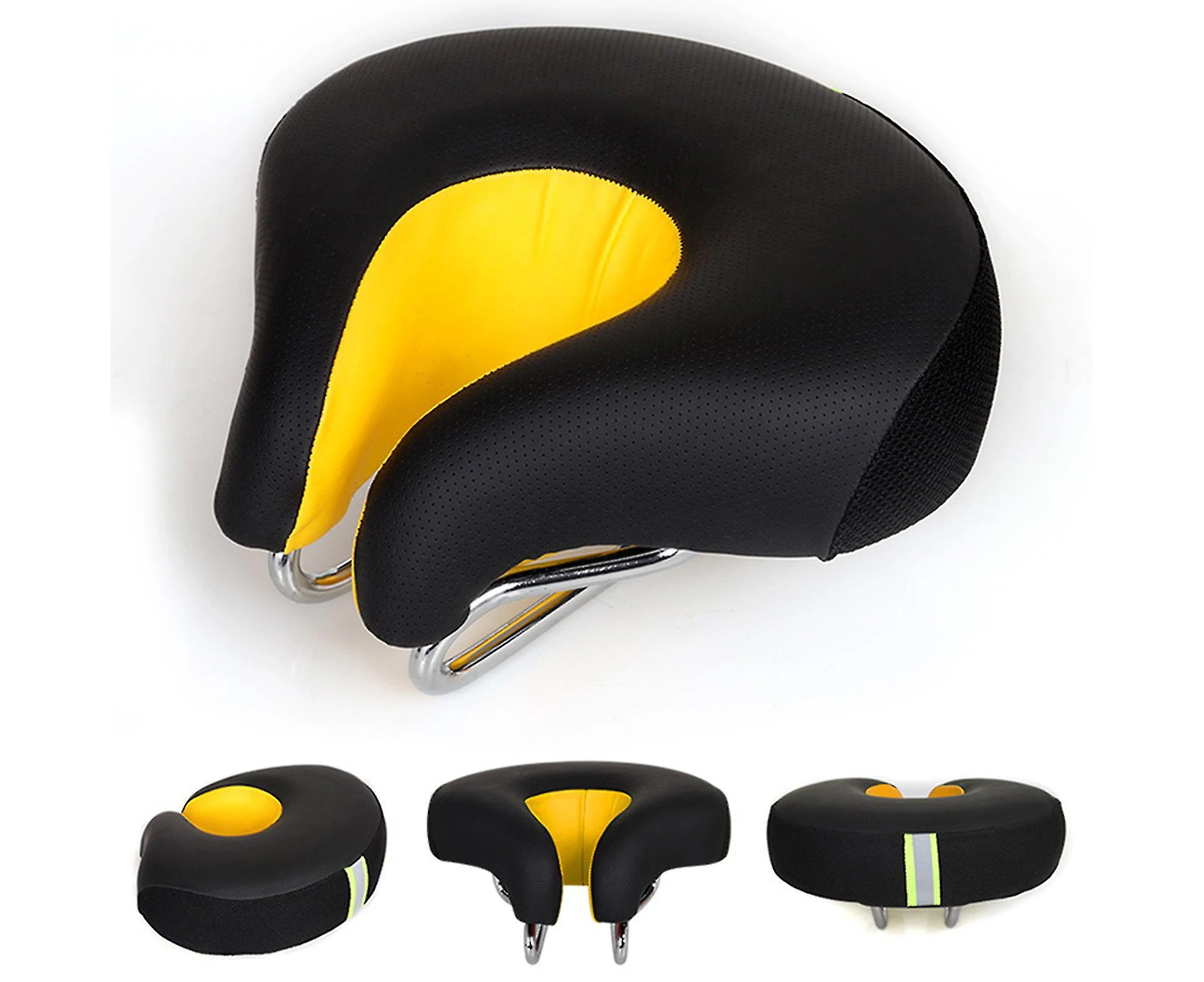 Bicycle Saddle No Nose Bicycle Saddle Mountain Bike Thickened Super Soft Cushio - Yellow