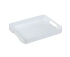 White Serving Tray with Handles Stackable Rectangle Plastic Serving Platter