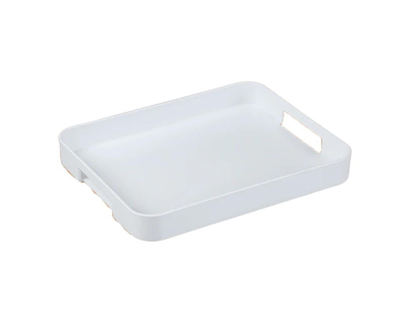 White Serving Tray with Handles Stackable Rectangle Plastic Serving Platter