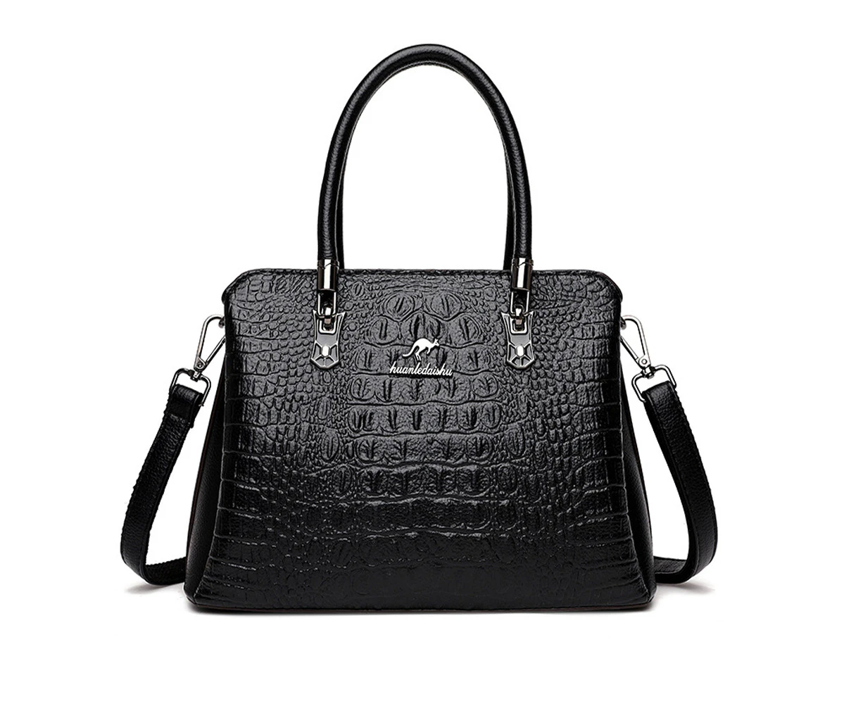 Biwiti Women PU Leather Croc-Printed Handbag Ladies Office Shoulder Bag Crossbody Bag -Black