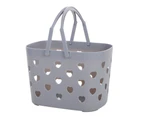 Bath Basket Quick Drainage Anti-slip Heart-shaped Holes Multi-functional Reusable Bathroom Storage Basket Washroom Supplies - Grey