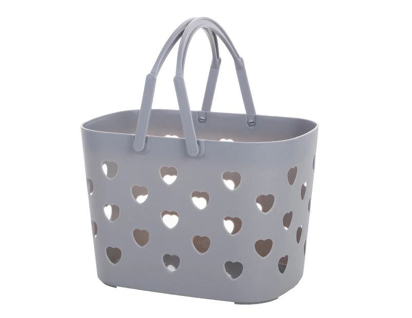 Bath Basket Quick Drainage Anti-slip Heart-shaped Holes Multi-functional Reusable Bathroom Storage Basket Washroom Supplies - Grey