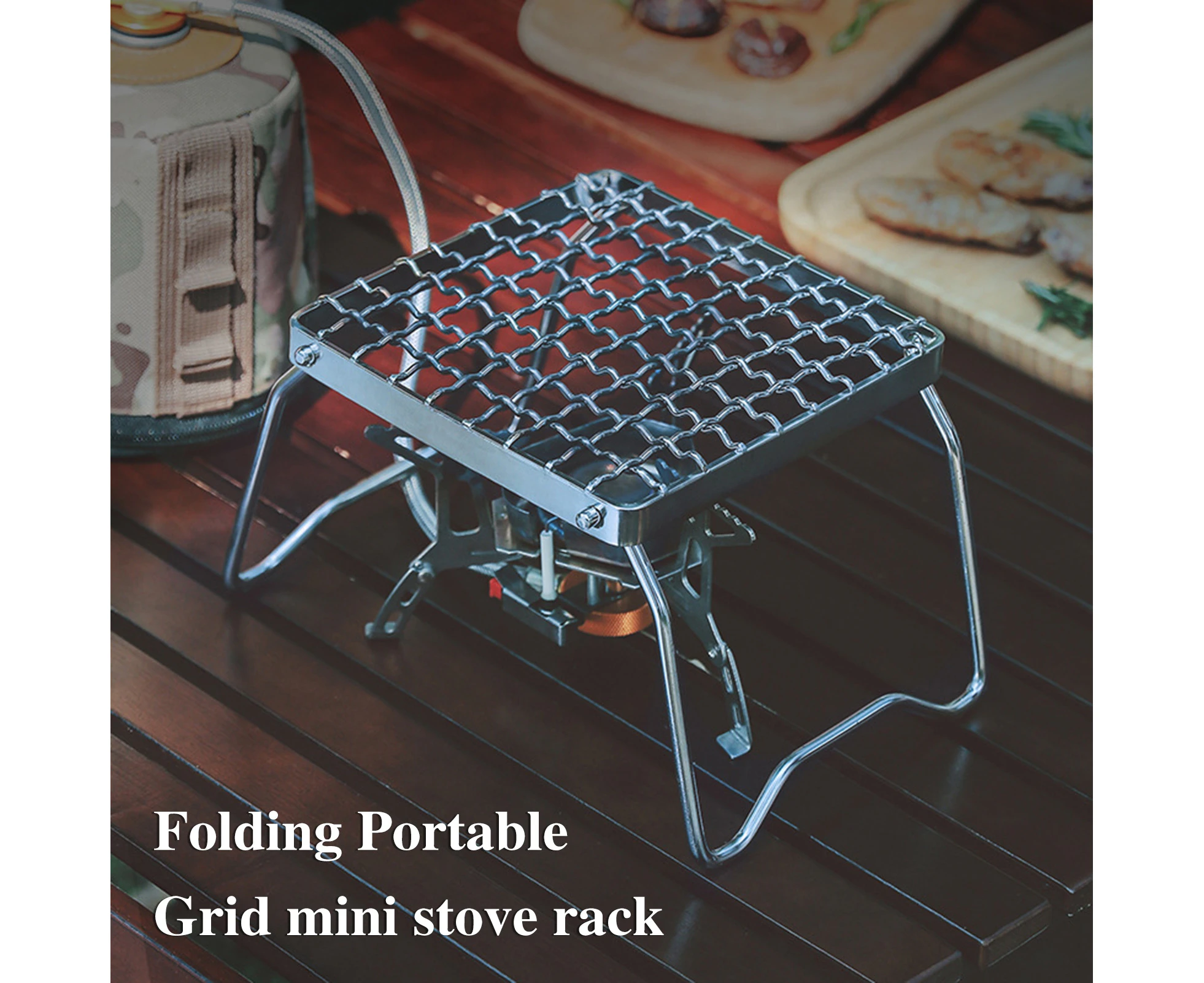 Stable High Temperature Resistant Camp Stove Stand Stainless Steel Foldable Plaid Mesh Barbecue Grill Stove Stand Rack Outdoor Supplies-Stainless Steel