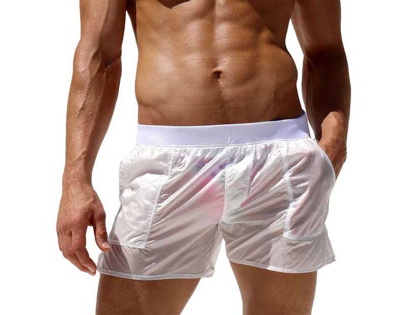 Breathable Swim Trunks Soft Beachwear See-through Design Swimming Pants Water Sports Clothing - White