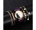 Fashion Watch Set Women 5pcs Quartz Wristwatch Mesh Bracelet Cat Dial Luxury Woman Watch Casual Ladies Clock Relogio Femenino - Purple set1