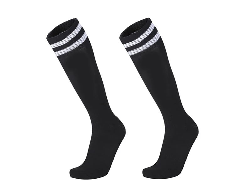 Adults Children Breathable Anti-Slip Soccer Football Sports Long Tube Socks-Black White