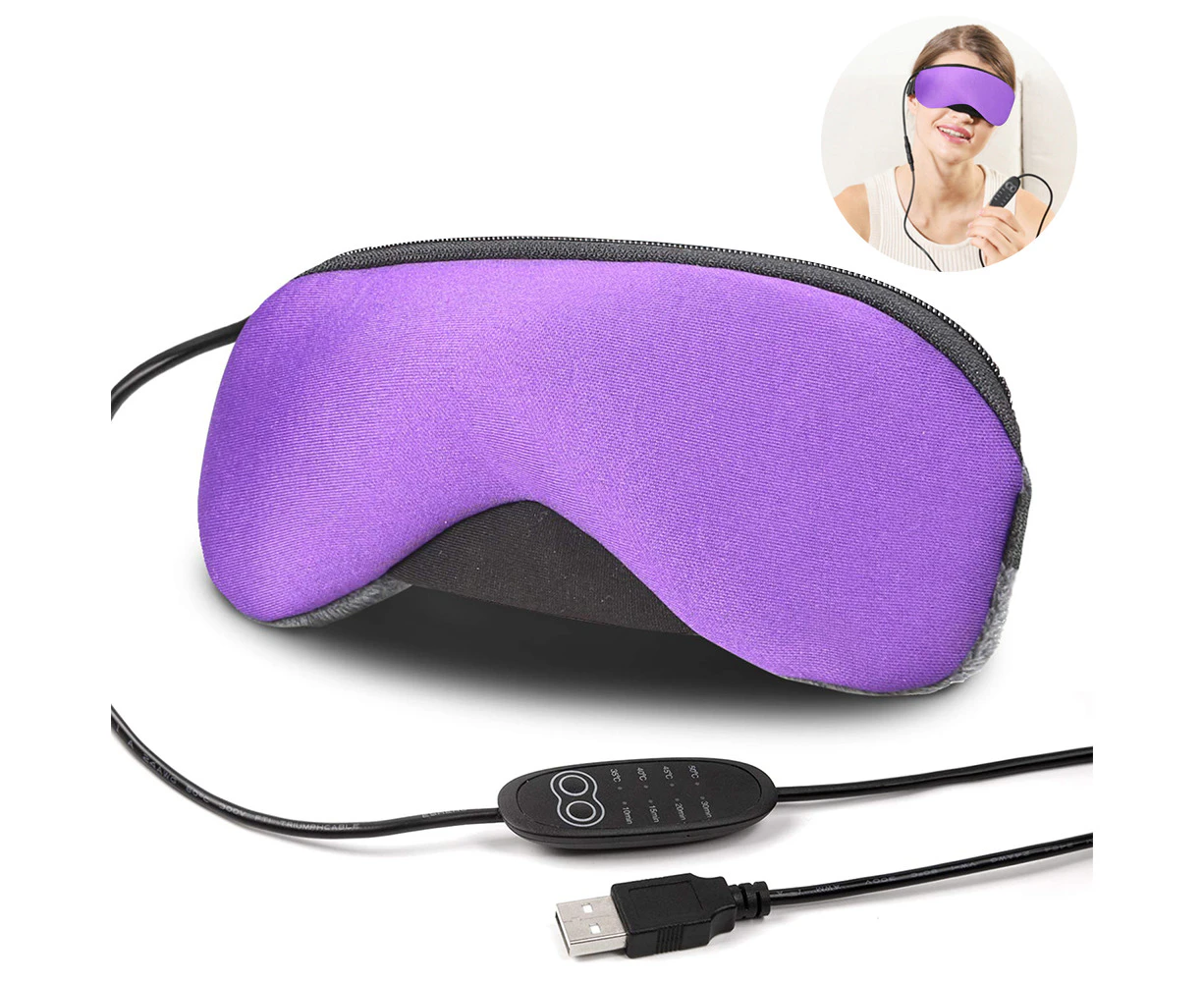 1 pcs Portable Cold and Hot USB Heated Steam Eye Mask + Reusable Ice Gels for Sleeping, Eye Puffiness, Dry Eye, Tired Eyes, and Eye Bag - Purple