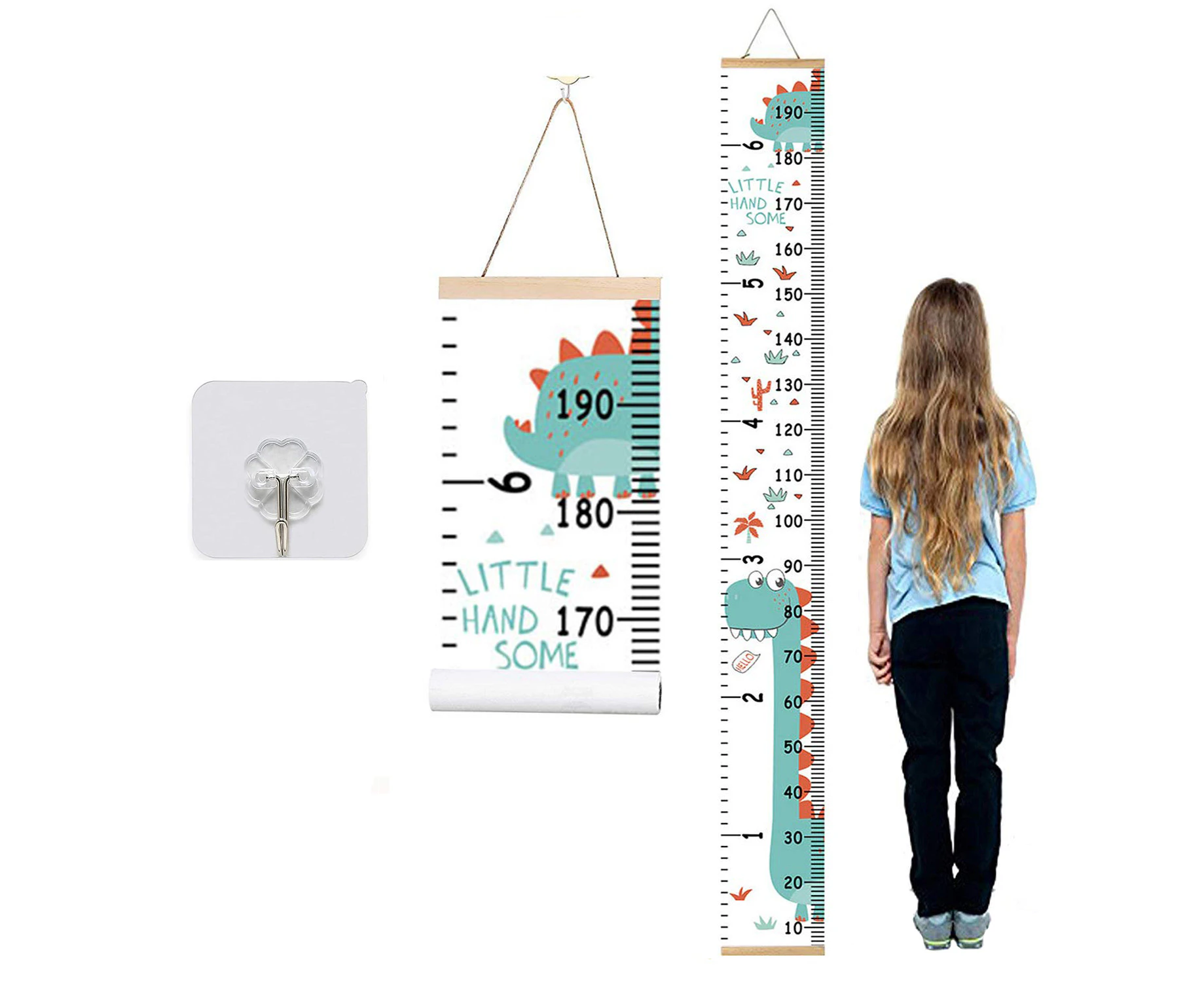 Growth Chart for Kids, Height Chart for Kids/Boys/Girls/Baby, Canvas & Wooden, Removable Growth Height Chart, Wall Room Decor-KL