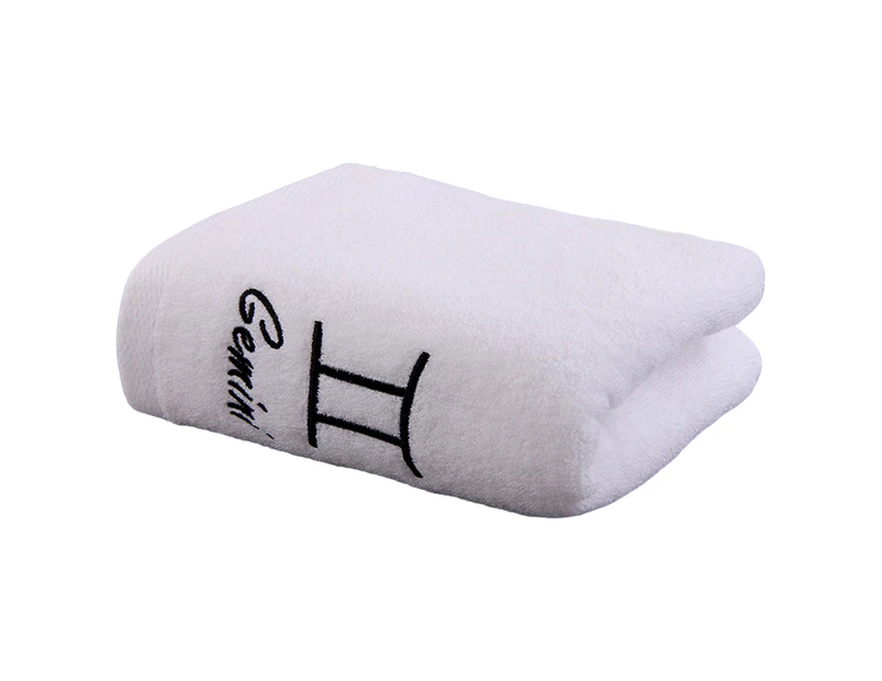 Bestjia Shower Towel Thickened Lint-free Letters Embroidery Highly Absorbent Soft Cotton Face Towel Washroom Supplies - Gemini White