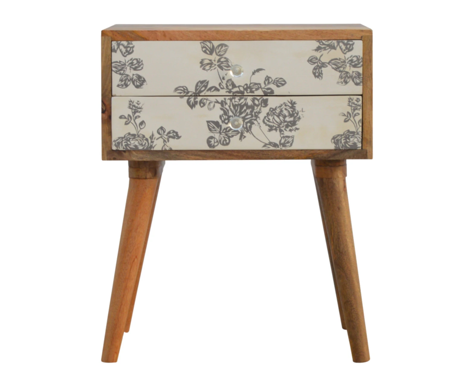 Grey Floral Screen Printed Bedside