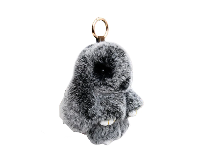 Bunny Keychain Faux Plush Cute Rabbit Doll Plushies Backpack Decor Colored Stuffed Rabbit Pendant Children Doll Toy Birthday Gift-Black & White 18cm