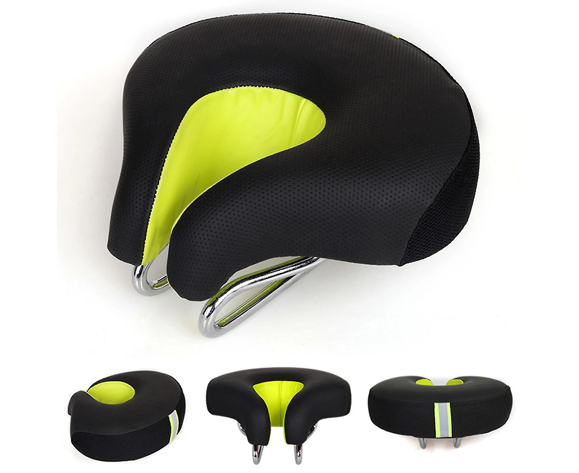 Bicycle Saddle No Nose Bicycle Saddle Mountain Bike Thickened Super Soft Cushio - Green