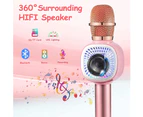 Wireless Bluetooth Karaoke Microphone, Portable Kids Microphone Karaoke Player Speaker with LED & Music Singing Voice Recording-Rose Pink