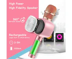 Wireless Bluetooth Karaoke Microphone, Portable Kids Microphone Karaoke Player Speaker with LED & Music Singing Voice Recording-Rose Pink