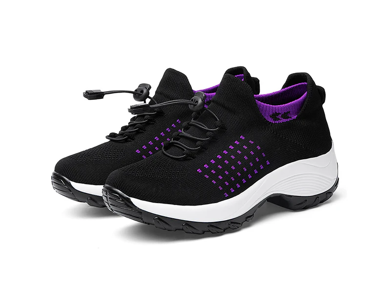 ishuif Women Lace-up Arch Support Breathable Sneakers Running Platform Tennis Shoes-Purple - Purple