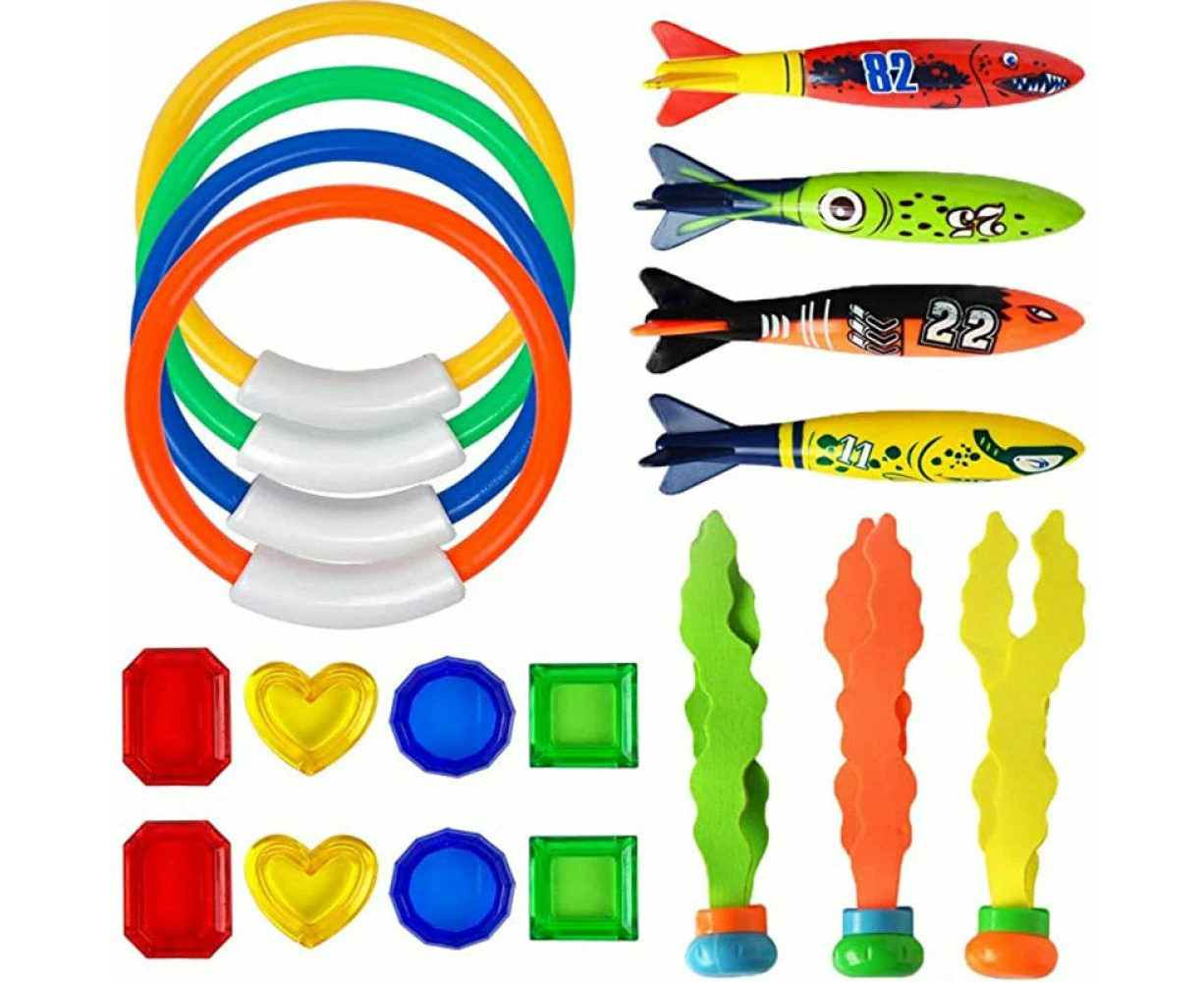 19 Pieces Diving Rings For Children Set Swimming Pool Diving Toys,Color:Colorful;Warnings:There Are No Warnings;Age Recommendation:There Is No Age Recommen