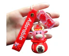 Cartoon Doll Keychain Ox Lovers Key Holder Car Keyring Bag Pendant Accessory-Grey