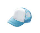 Unisex Summer Breathable Plain Mesh Baseball Cap Adjustable Snapback Sunhat-Light Blue + White