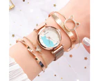 Fashion Watch Set Women 5pcs Quartz Wristwatch Mesh Bracelet Cat Dial Luxury Woman Watch Casual Ladies Clock Relogio Femenino - Pink set1