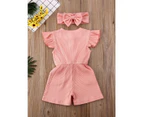 Toddler Baby Girl Clothes Ruffle Bowknot Knit Romper Jumpsuit Headband Outfits - Pink