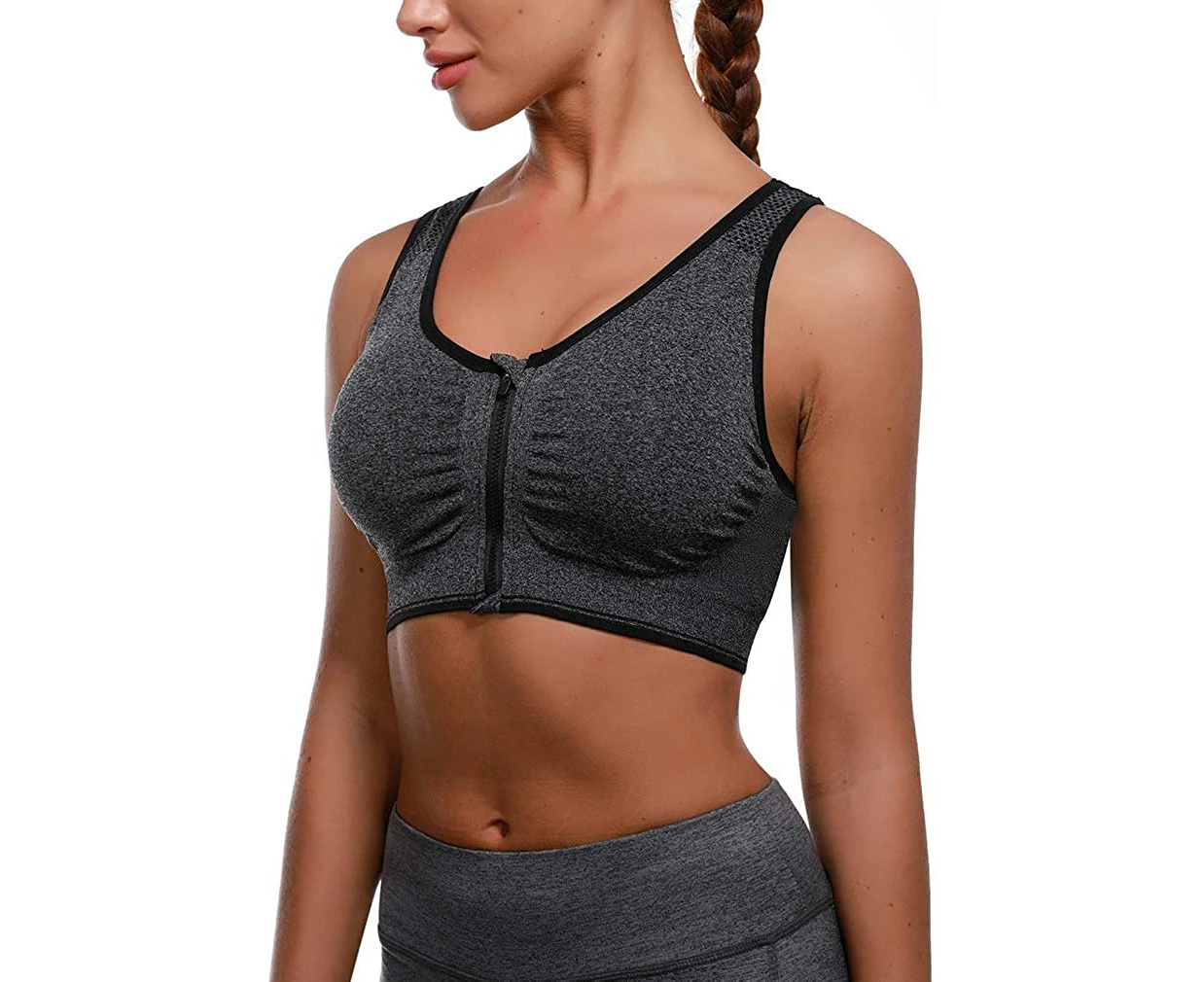 Women's Zip Front Sports Bra,Wireless Post-Surgery Bra Active Yoga Sports Bras,Purple,green,Grey,Blue,Stain resistant,(grey,small)