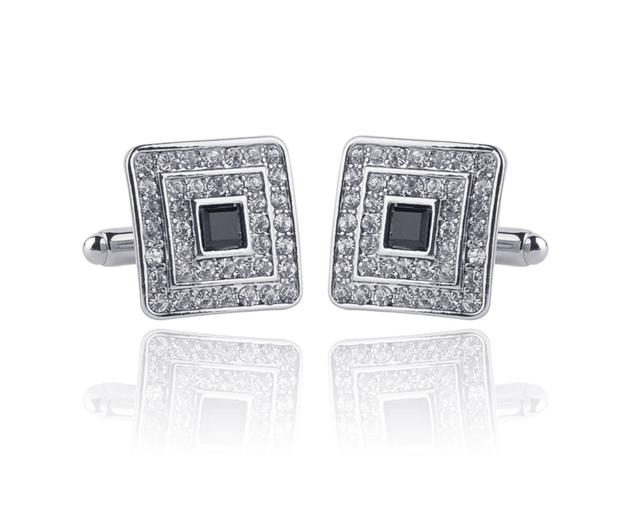 Nirvana 1Pair Men Shiny Rhinestone Square Cufflinks Cuff Links Evening Party Accessories-Silver