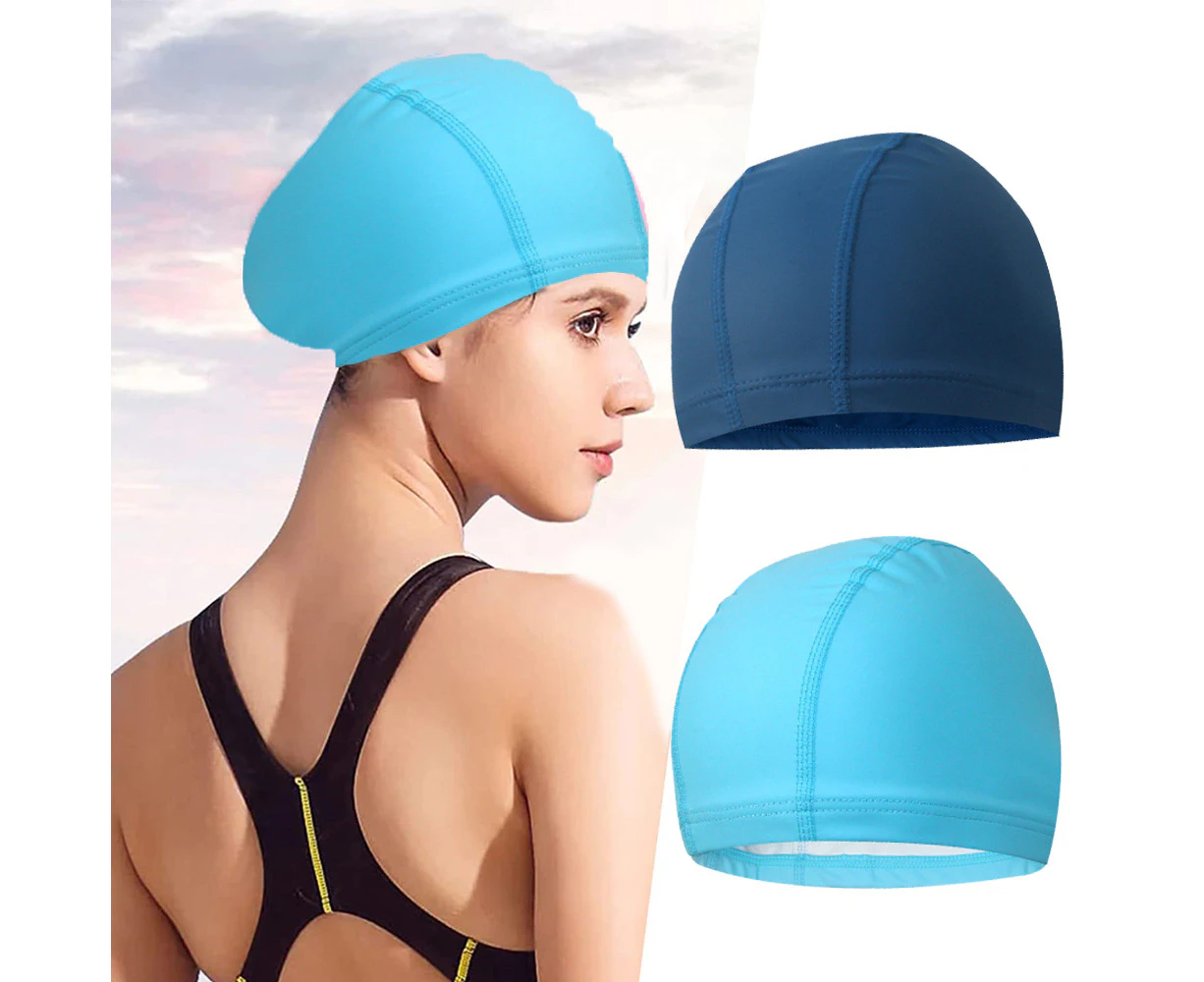 2-Pack Swim Cap, Swimming Cap Man Women, Pure Color PU Coating Comfortable and Not Tight, Swimming Cap for Women Long Hair